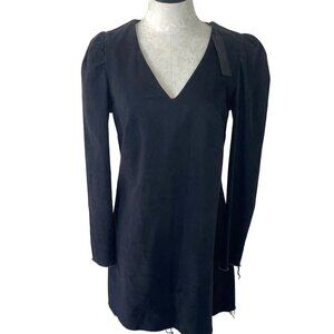 500 Maison Cinqcent Dress Black Size Large Raw Frayed Hem Zipper Back V Neck New